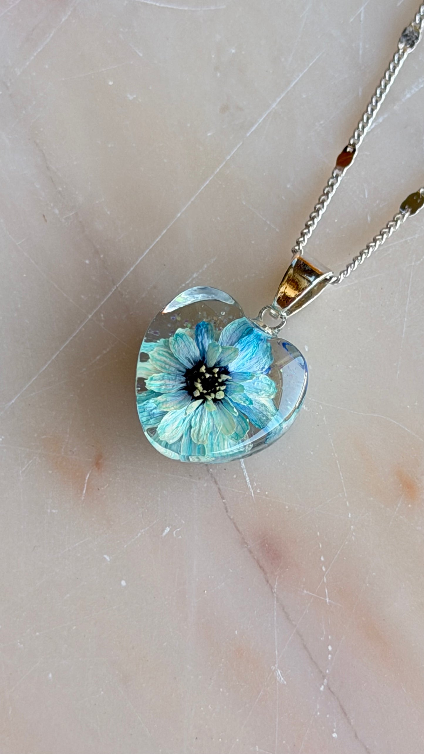 Real Pressed Pearl Yarrow Heart Necklace