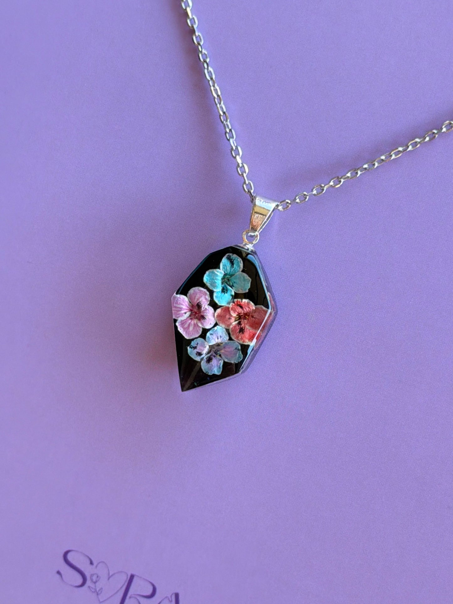 Real Pressed Alyssum Geometric Necklace