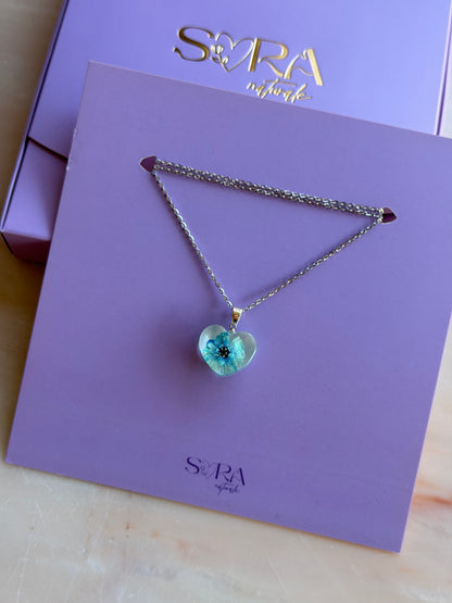 Blue Pearl Yarrow Flower Necklace – Real Flower Heart Pendant