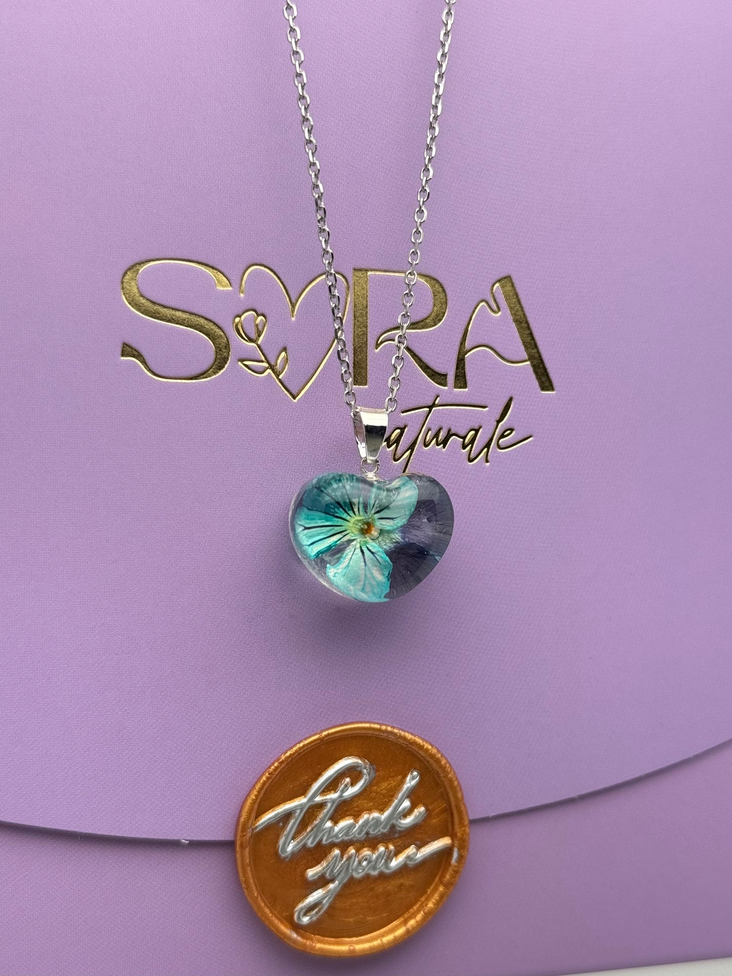 Sora Naturale | Real Pressed Viola Heart Necklace