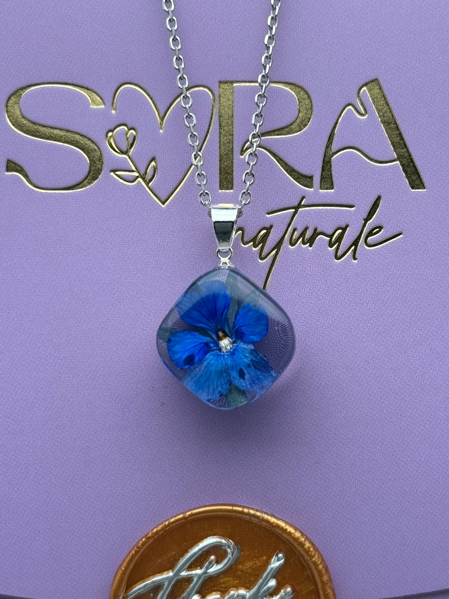 Sora Naturale | Real Pressed Viola Necklace - Square (One-of-a-Kind)