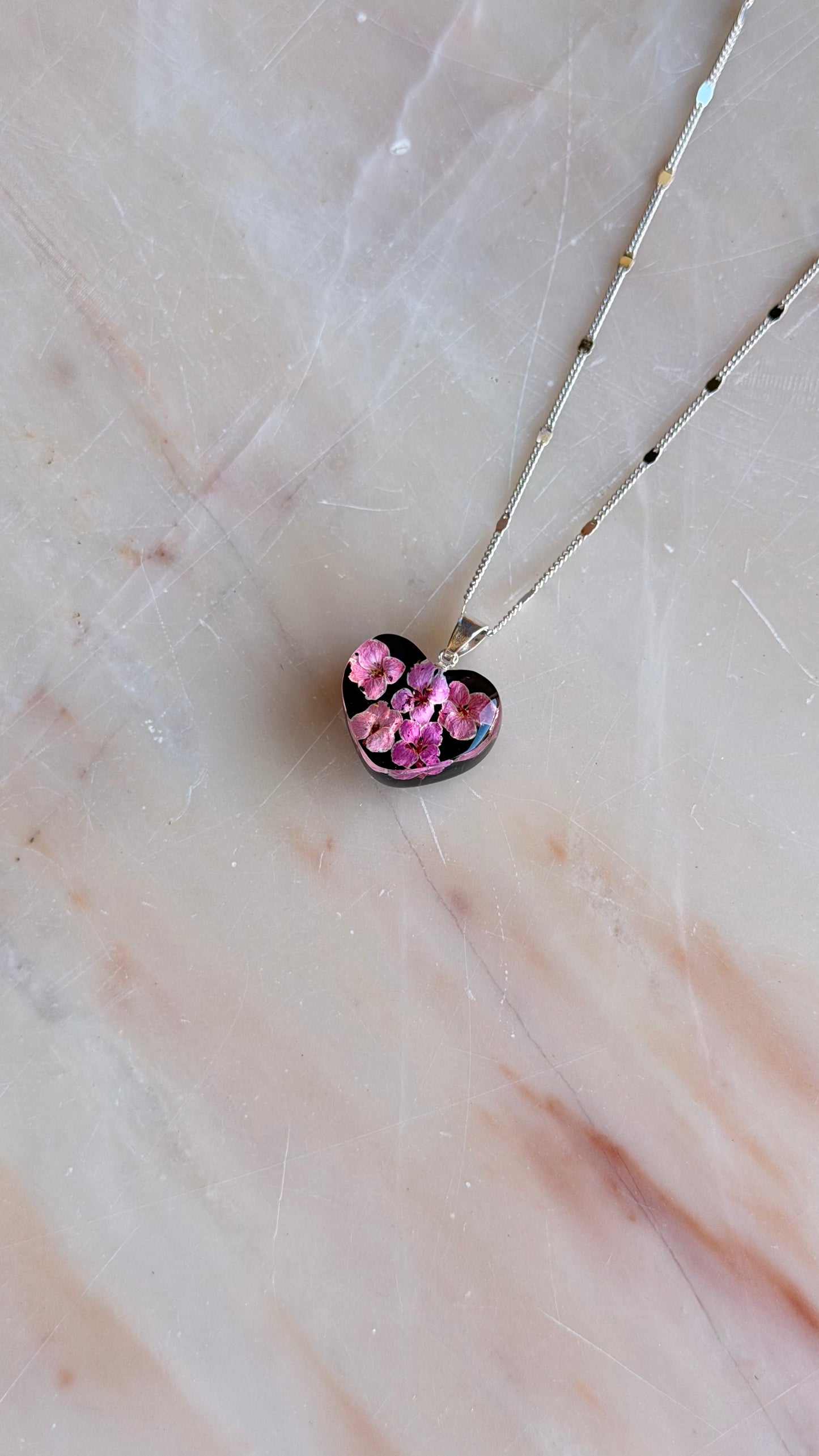 Pink Alyssum Flower Necklace – Real Flower Heart Pendant