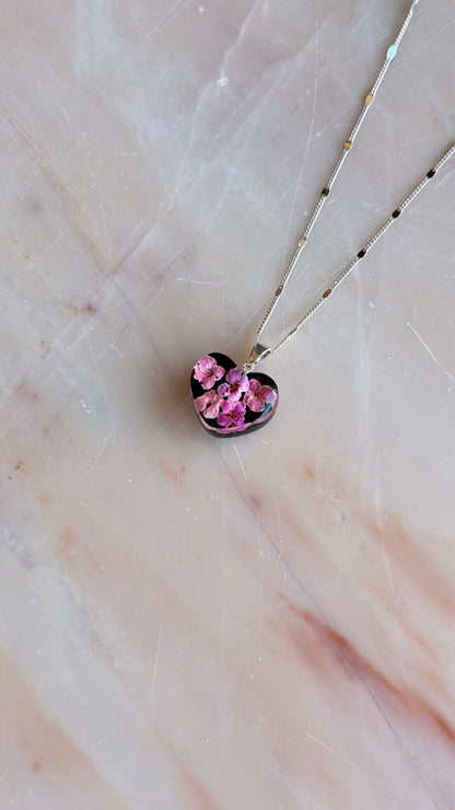 Pink Alyssum Flower Necklace – Real Flower Heart Pendant