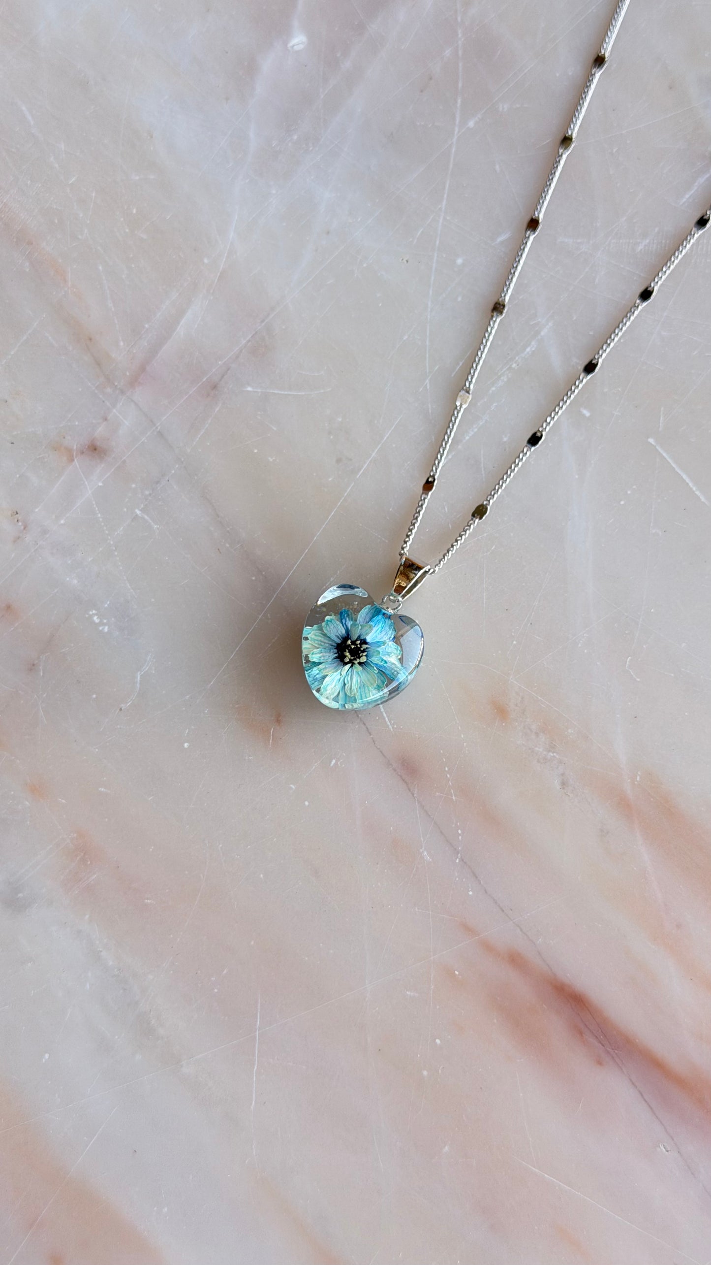 Real Pressed Pearl Yarrow Heart Necklace