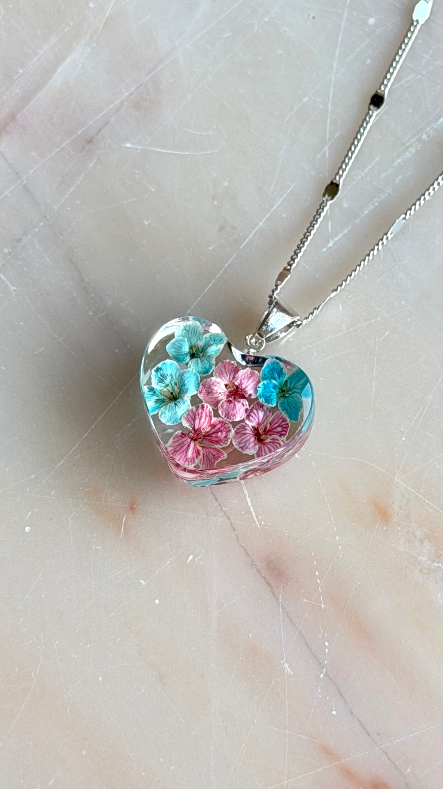 Alyssum Flower Necklace – Real Flower Heart Pendant