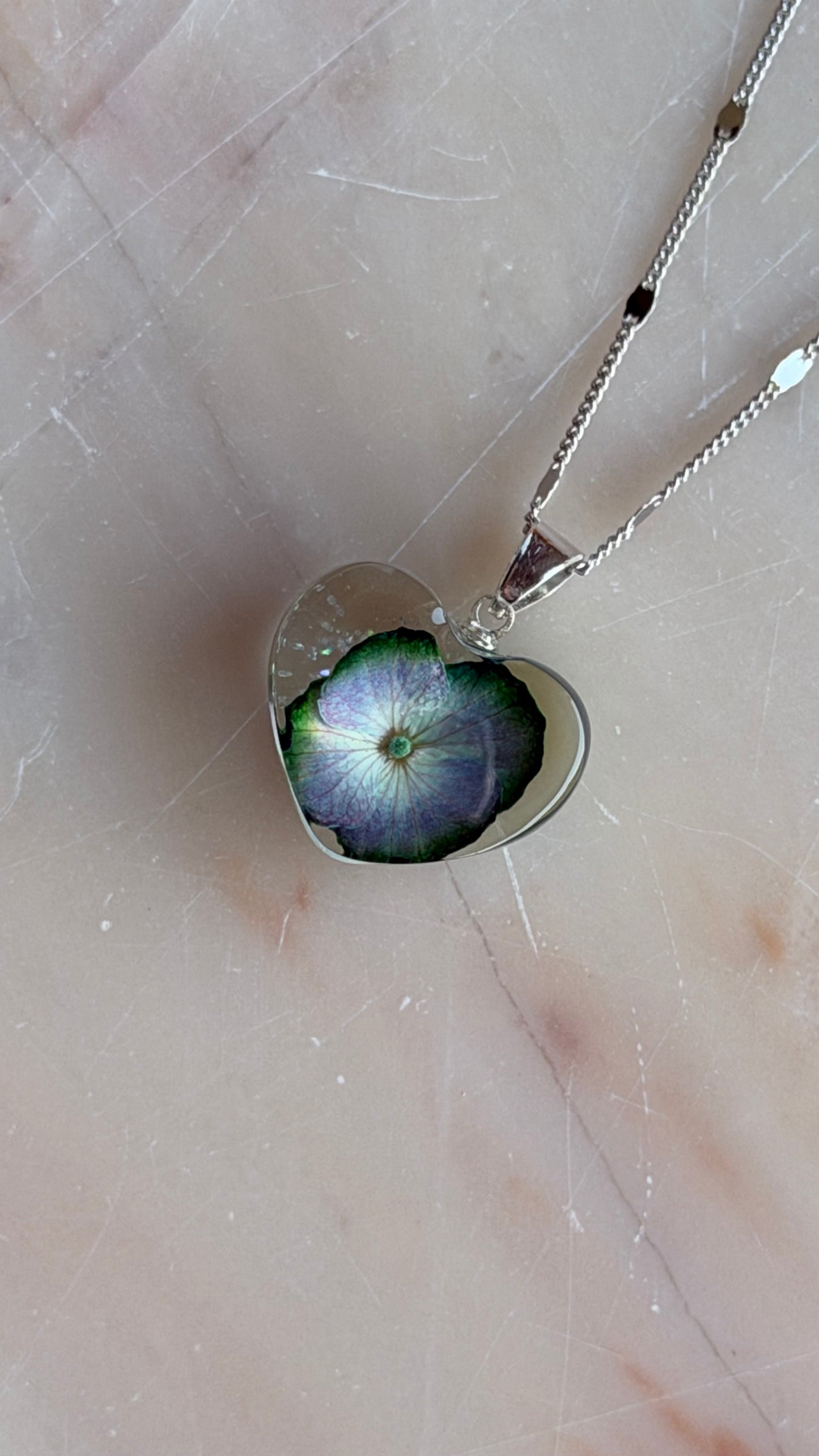 Hydrangea Flower Necklace – Real Flower Heart Pendant