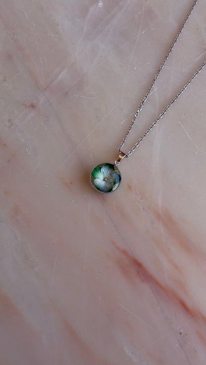 Sora Naturale | Real Pressed White Hydrangea Round Necklace