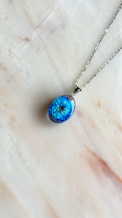 Sora Naturale | Real Pressed Blue Pearly Everlasting Oval Necklace