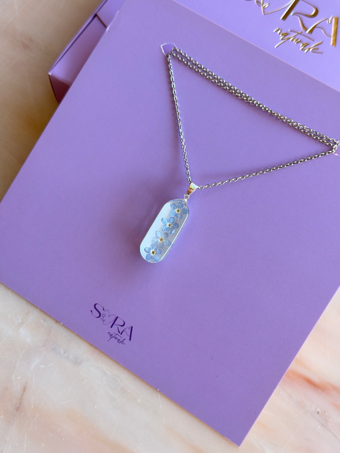 Sora Naturale | Real Pressed Forget-Me-Not Necklace - Slim