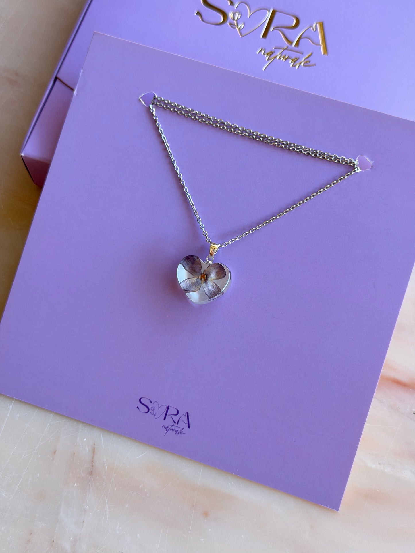 Real Pressed Lilac Heart Necklace