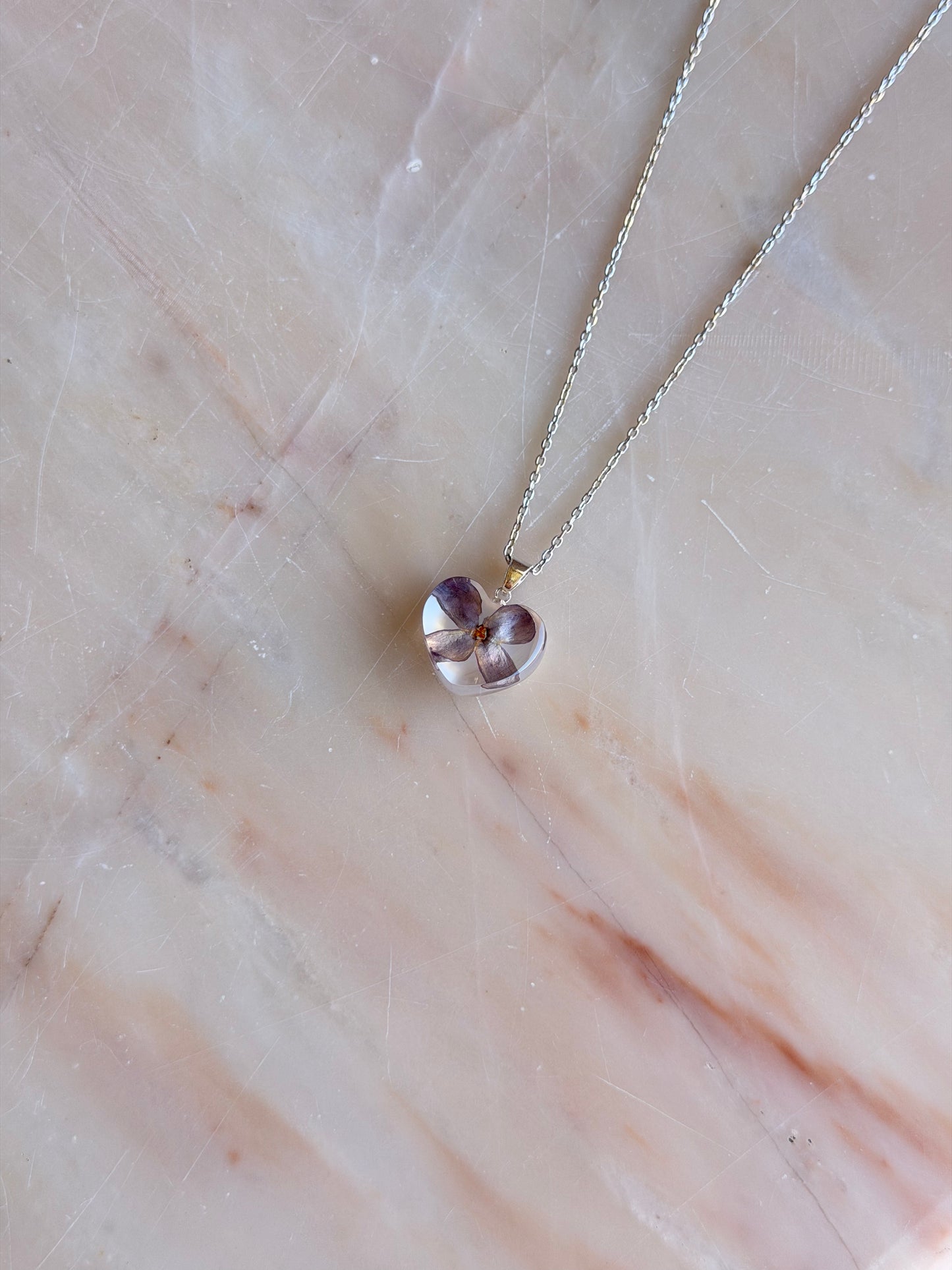 Real Pressed Lilac Heart Necklace