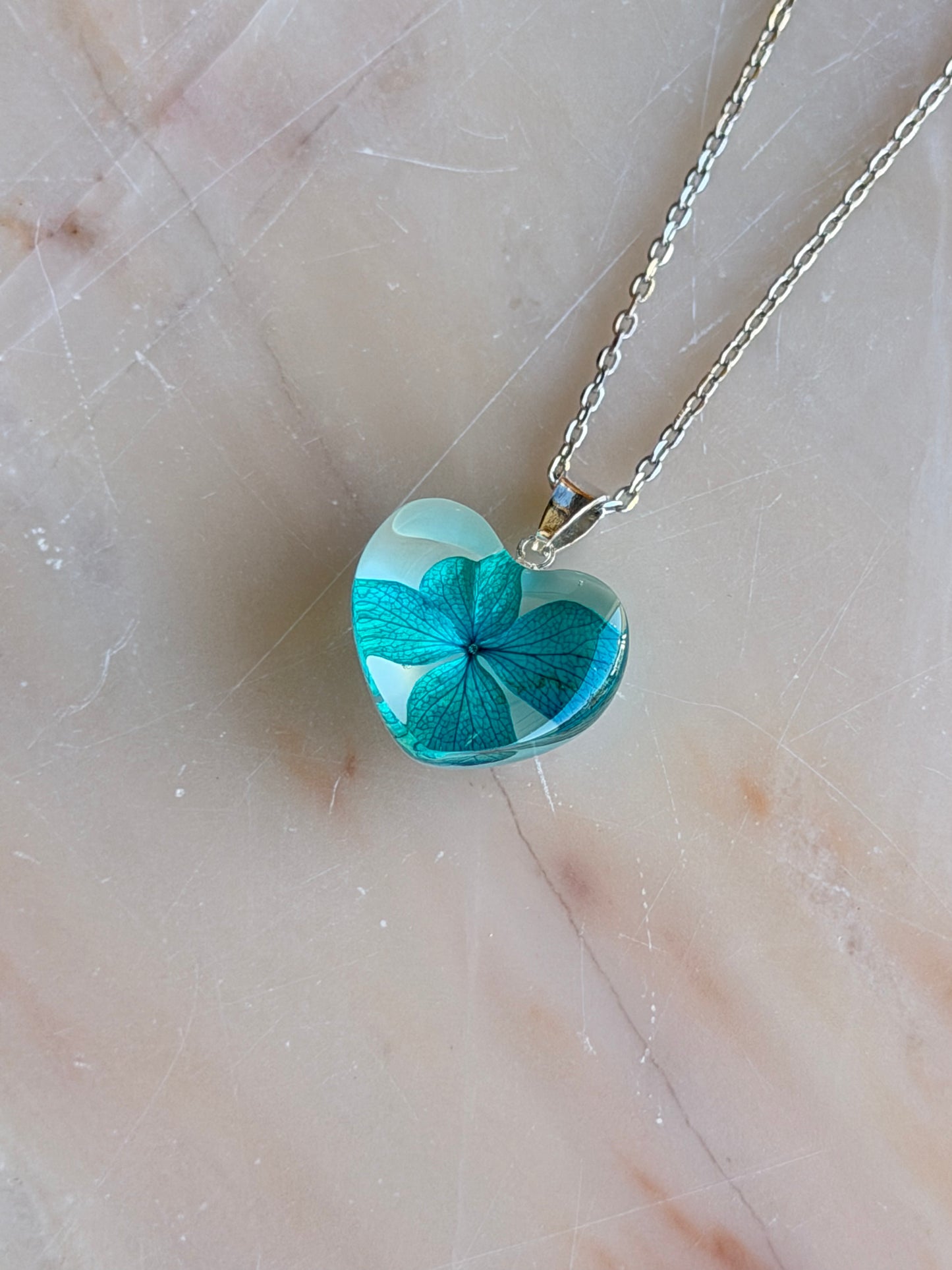 Real Pressed Hydrangea Heart Necklace