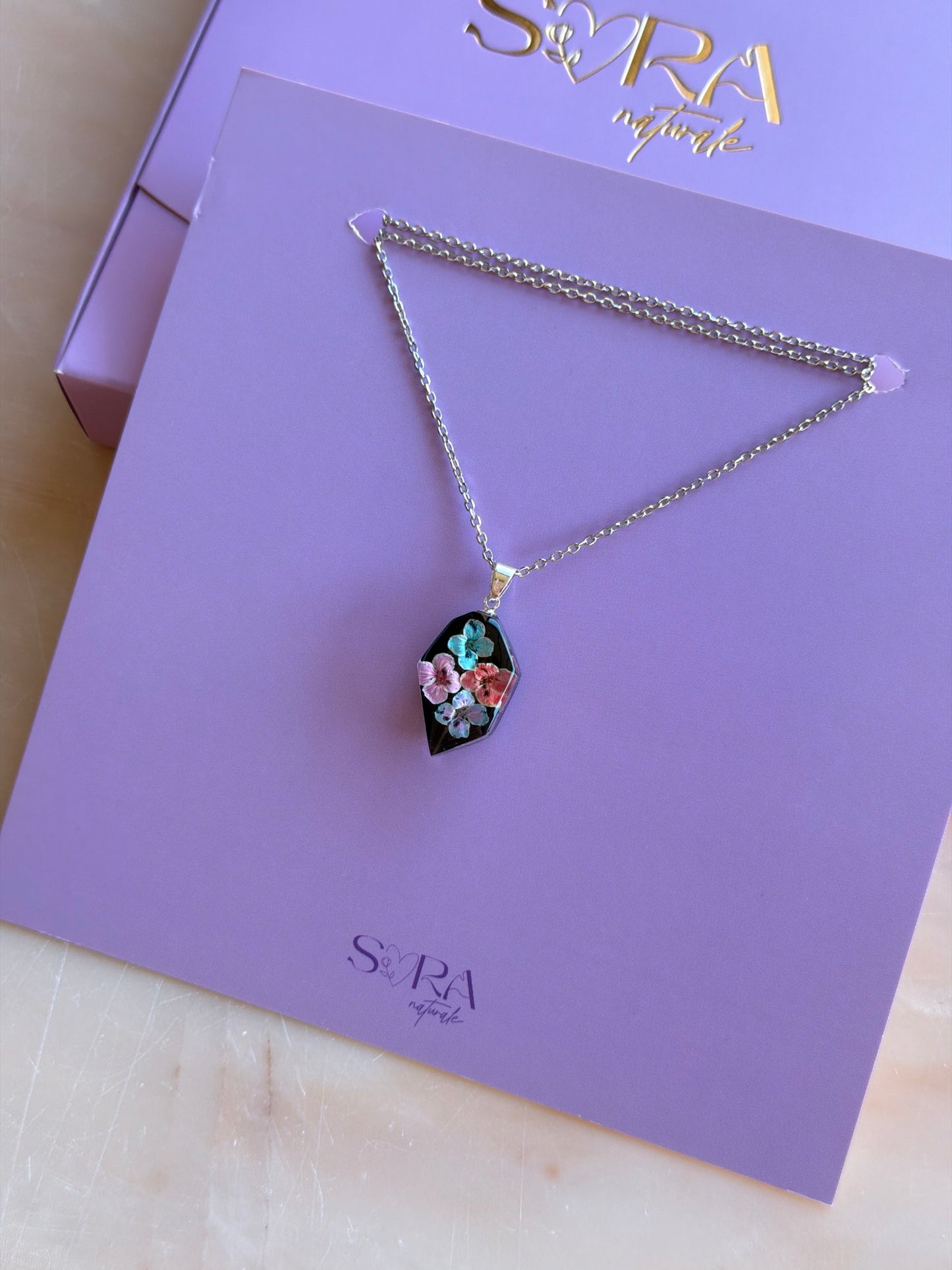 Real Pressed Alyssum Geometric Necklace