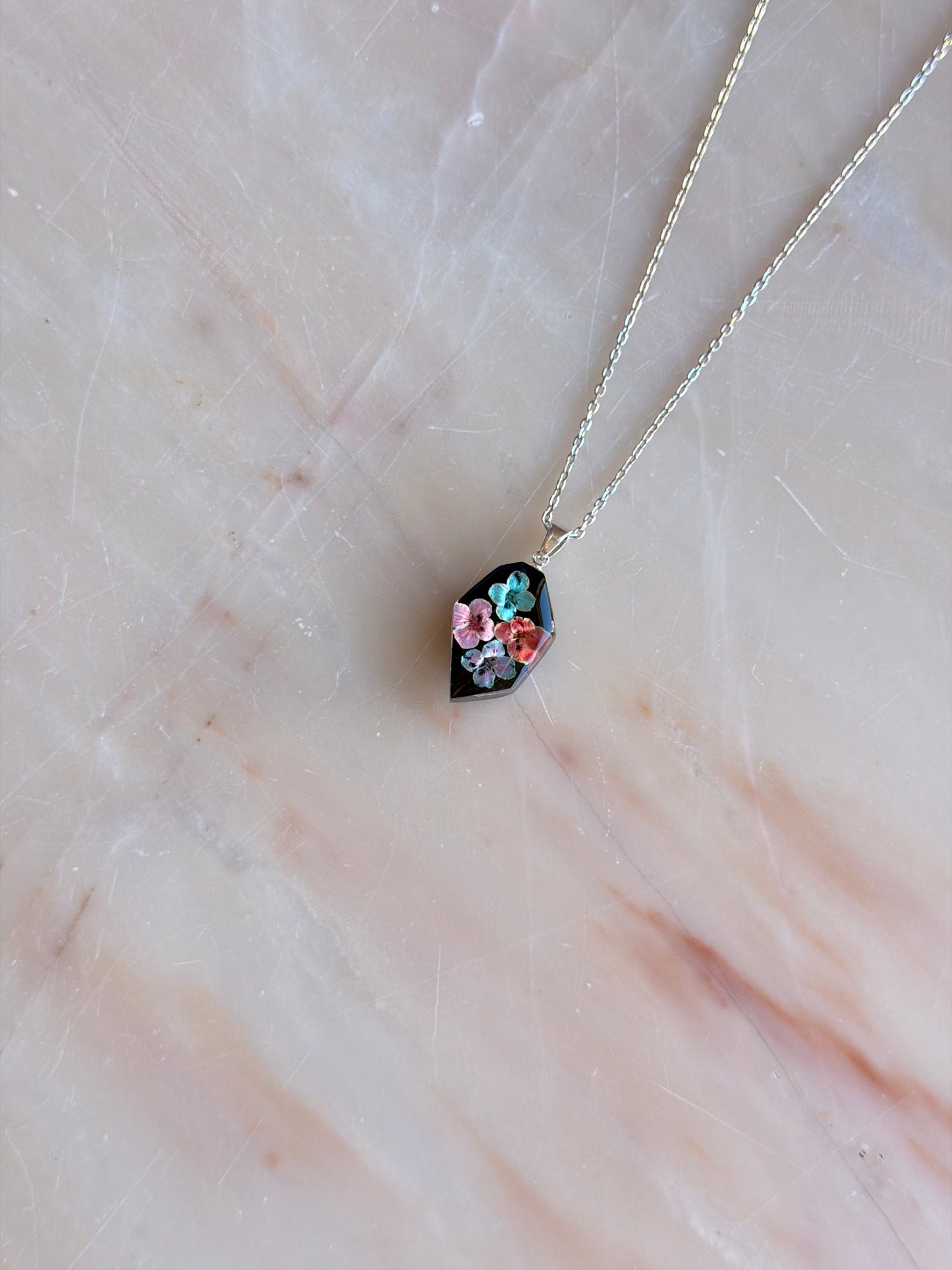 Real Pressed Alyssum Geometric Necklace