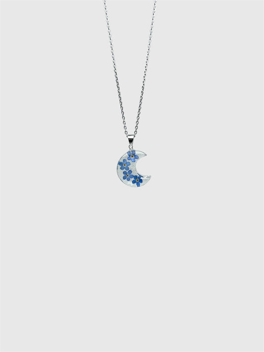 Sora Naturale | Real Pressed Forget-Me-Not Crescent Moon Necklace