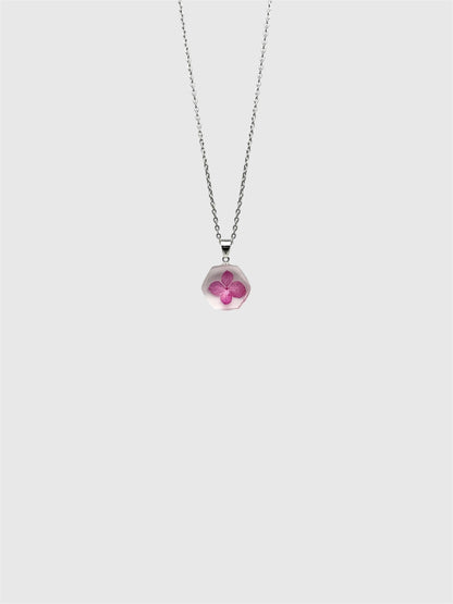 Sora Naturale | Real Pressed Pink Hydrangea Geometric Necklace