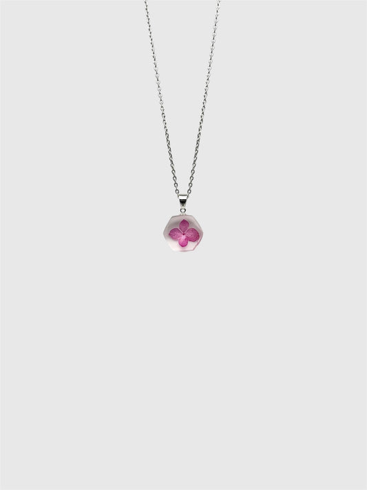 Sora Naturale | Real Pressed Pink Hydrangea Geometric Necklace