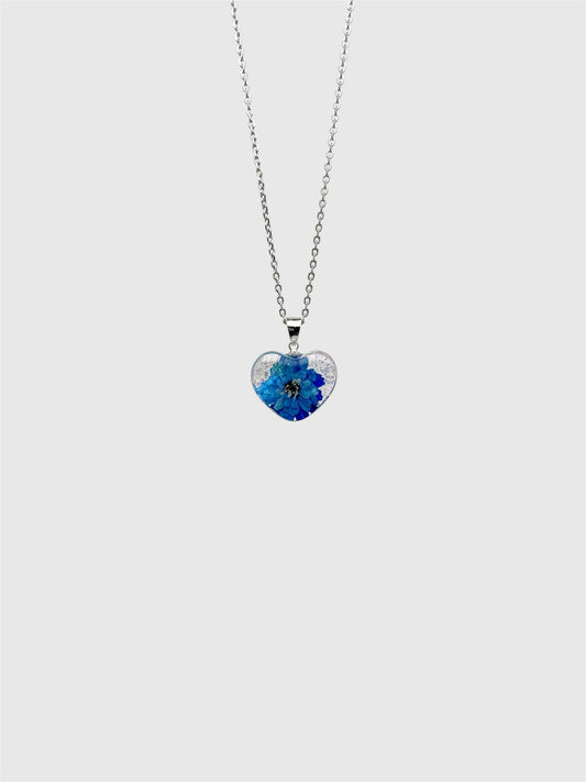 Blue Pearl Yarrow Flower Necklace – Real Flower Heart Pendant