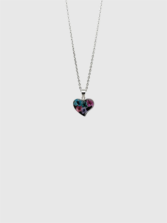Multicolor Alyssum Flower Necklace – Real Flower Heart Pendant