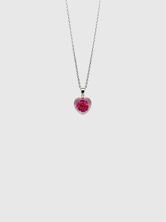 Pink Pearl Yarrow Flower Necklace – Real Flower Heart Pendant