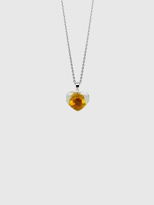 Yellow Ranunculus Flower Necklace – Real Flower Heart Pendant
