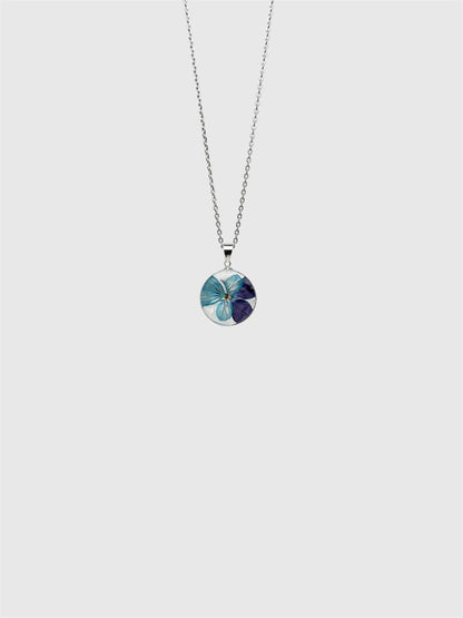 Blue Viola Flower Necklace – Real Flower Round Pendant