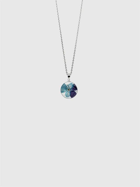 Blue Viola Flower Necklace – Real Flower Round Pendant