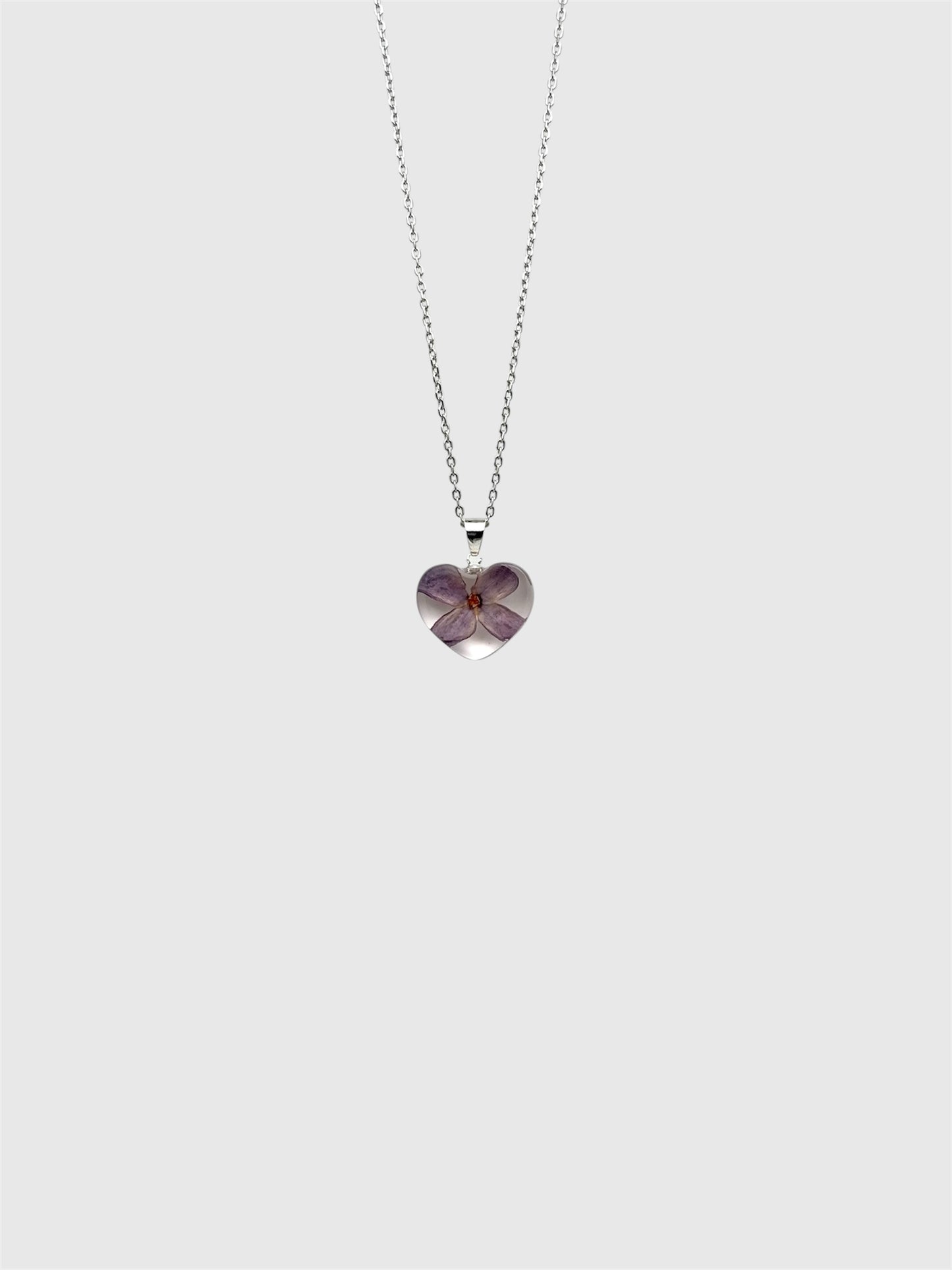 Real Pressed Lilac Heart Necklace