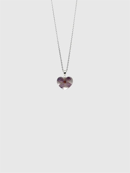 Real Pressed Lilac Heart Necklace