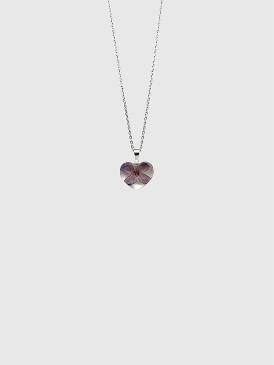 Real Pressed Lilac Heart Necklace