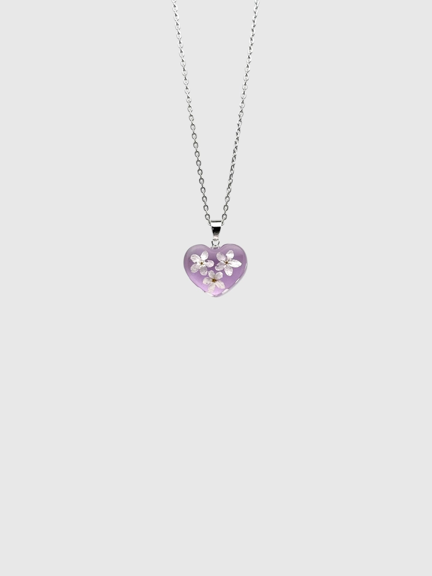 Real Pressed Forget-Me-Not Heart Necklace