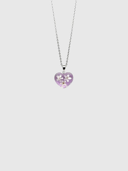 Real Pressed Forget-Me-Not Heart Necklace
