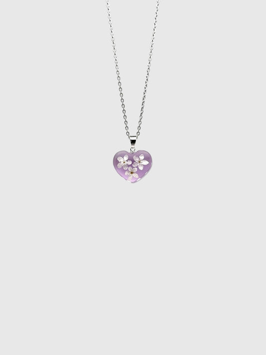 Real Pressed Forget-Me-Not Heart Necklace
