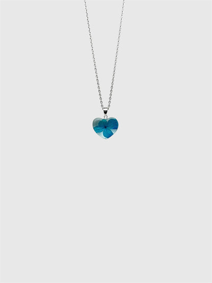 Real Pressed Hydrangea Heart Necklace