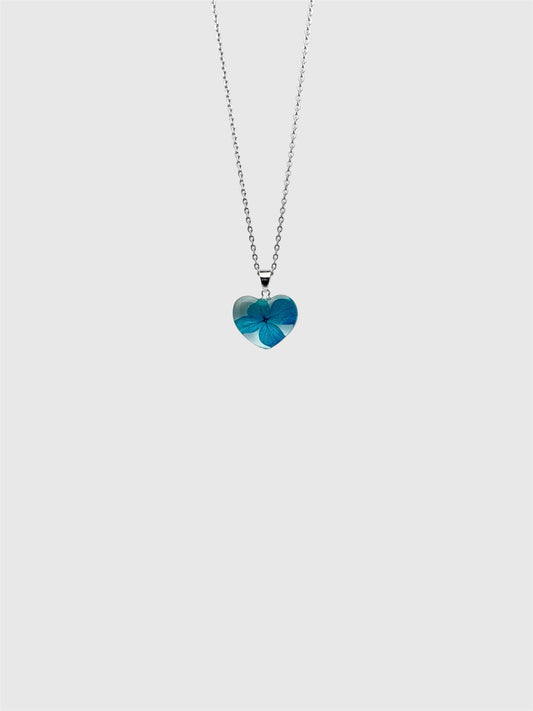 Real Pressed Hydrangea Heart Necklace